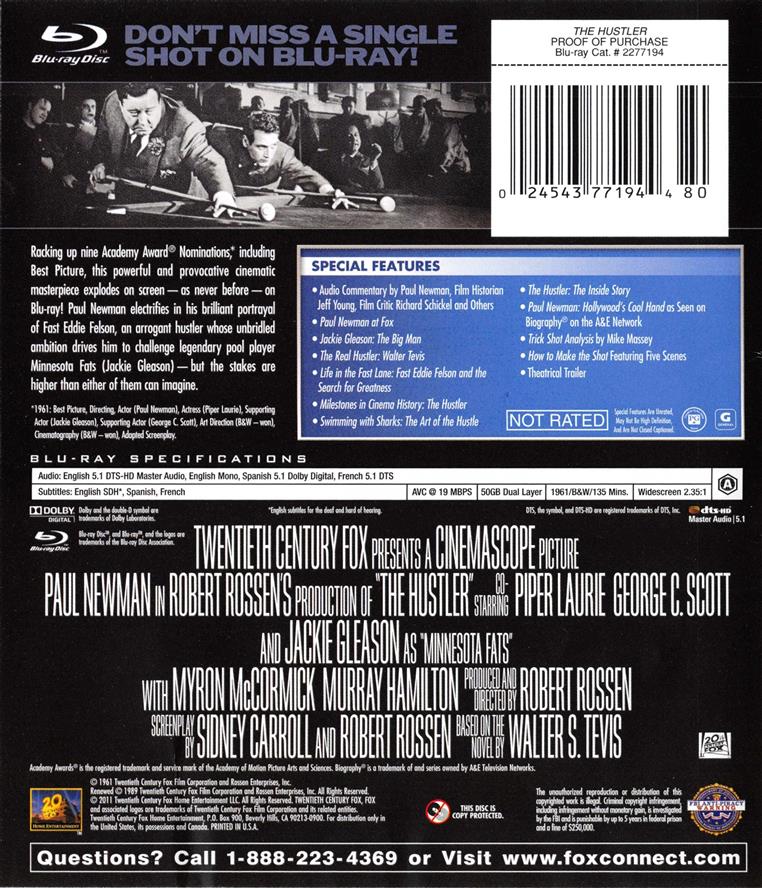 Paul Newman in The Hustler Blu-ray DVD Movie New & Mint