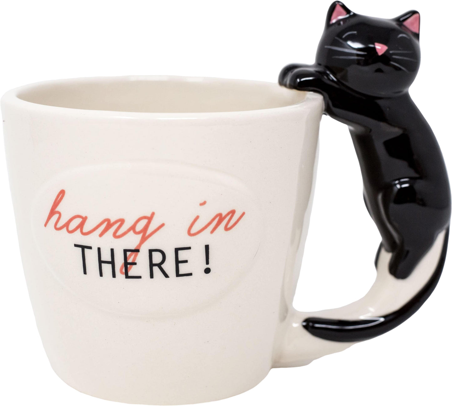 Hang in There - Black Cat Handle 18 oz. Earthenware Mug