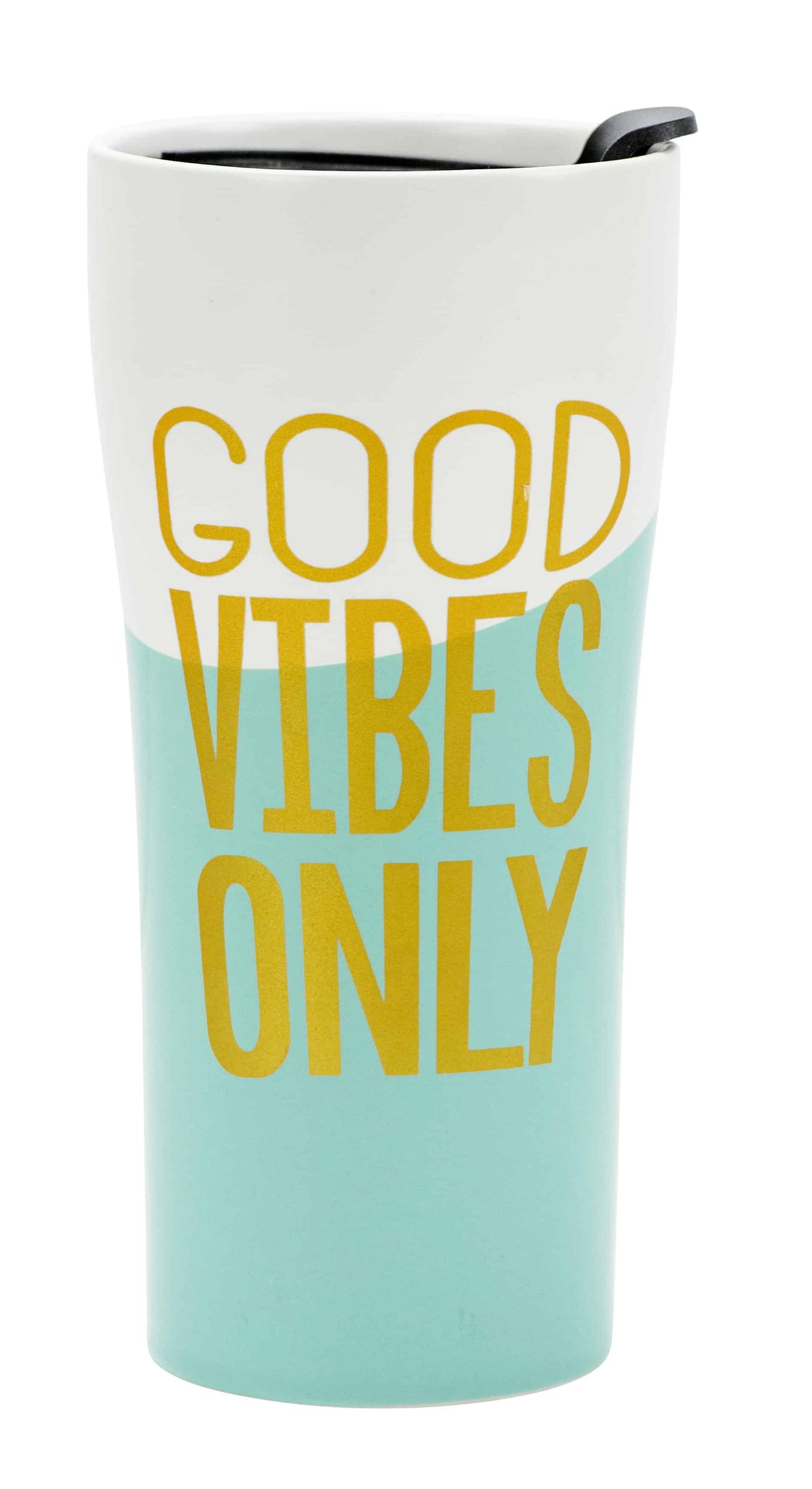 Good Vibes Only - 15 Oz. Porcelain Double Wall Travel Tumbler with Lid