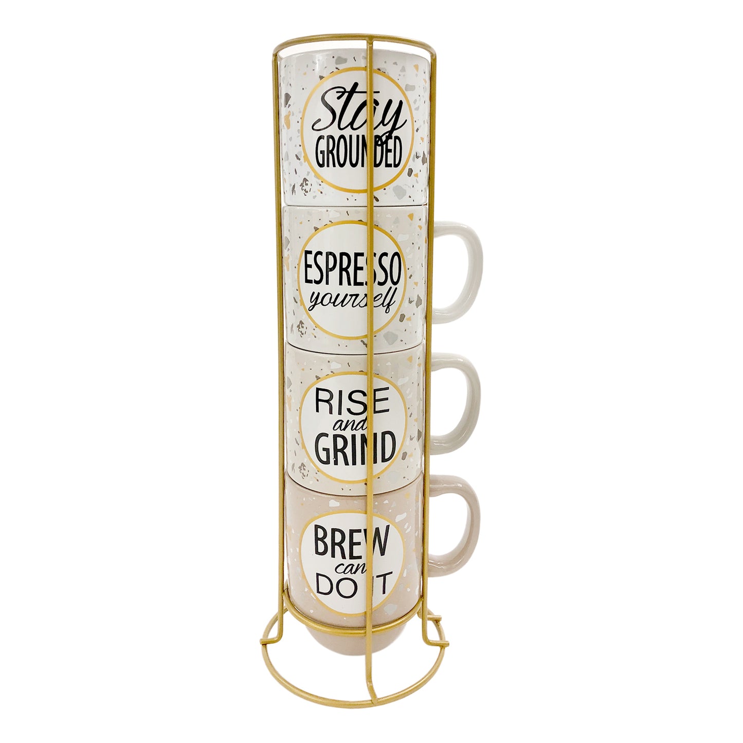 Stay Grounded 14 oz - Stackable Stoneware Mug Set of 4 With Stand