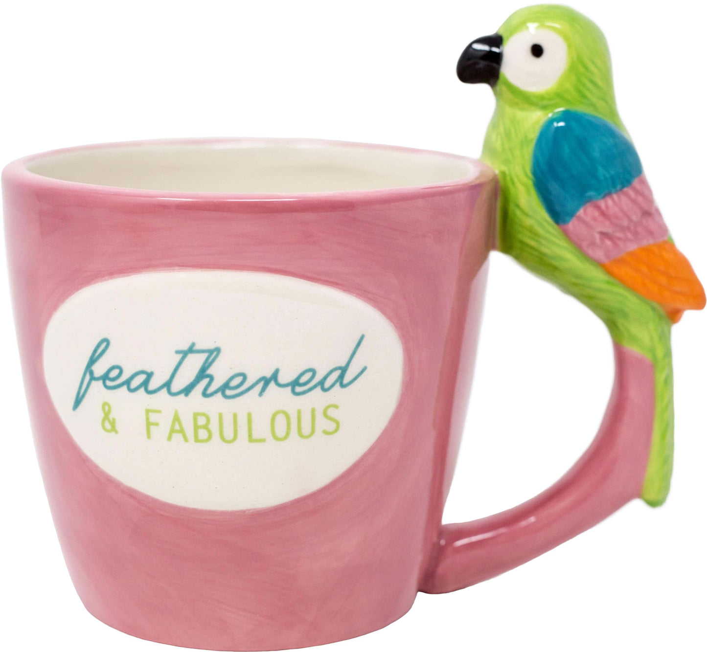 Feathered & Fabulous - Parrot Handle - 18 oz. Earthenware Mug