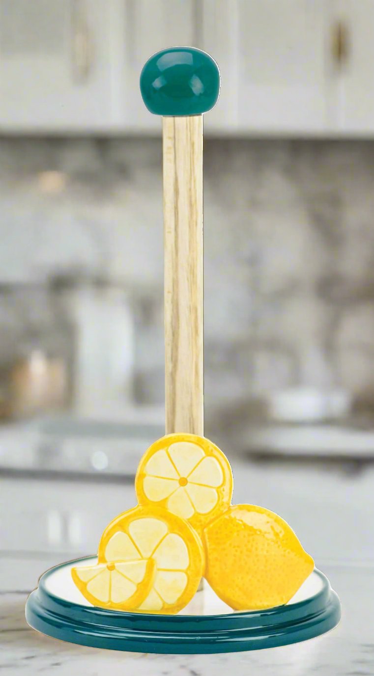 Lemon Freestanding Ceramic & Wood Paper Towel Holder Boston Warehouse