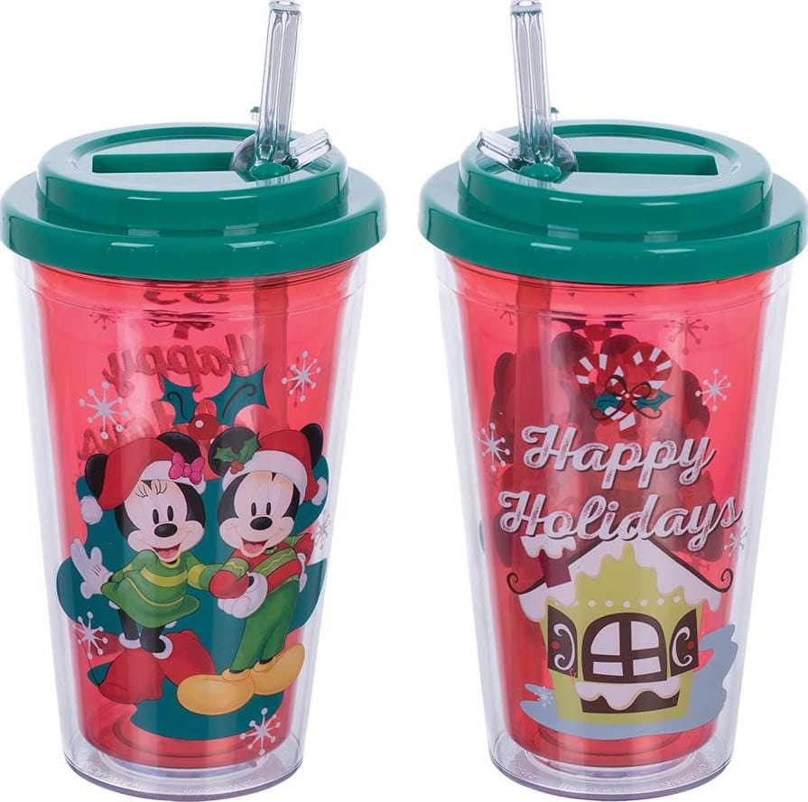 Disney - Mickey & Minnie Mouse - Happy Holidays - 16 oz. Flip Straw Acrylic Cup