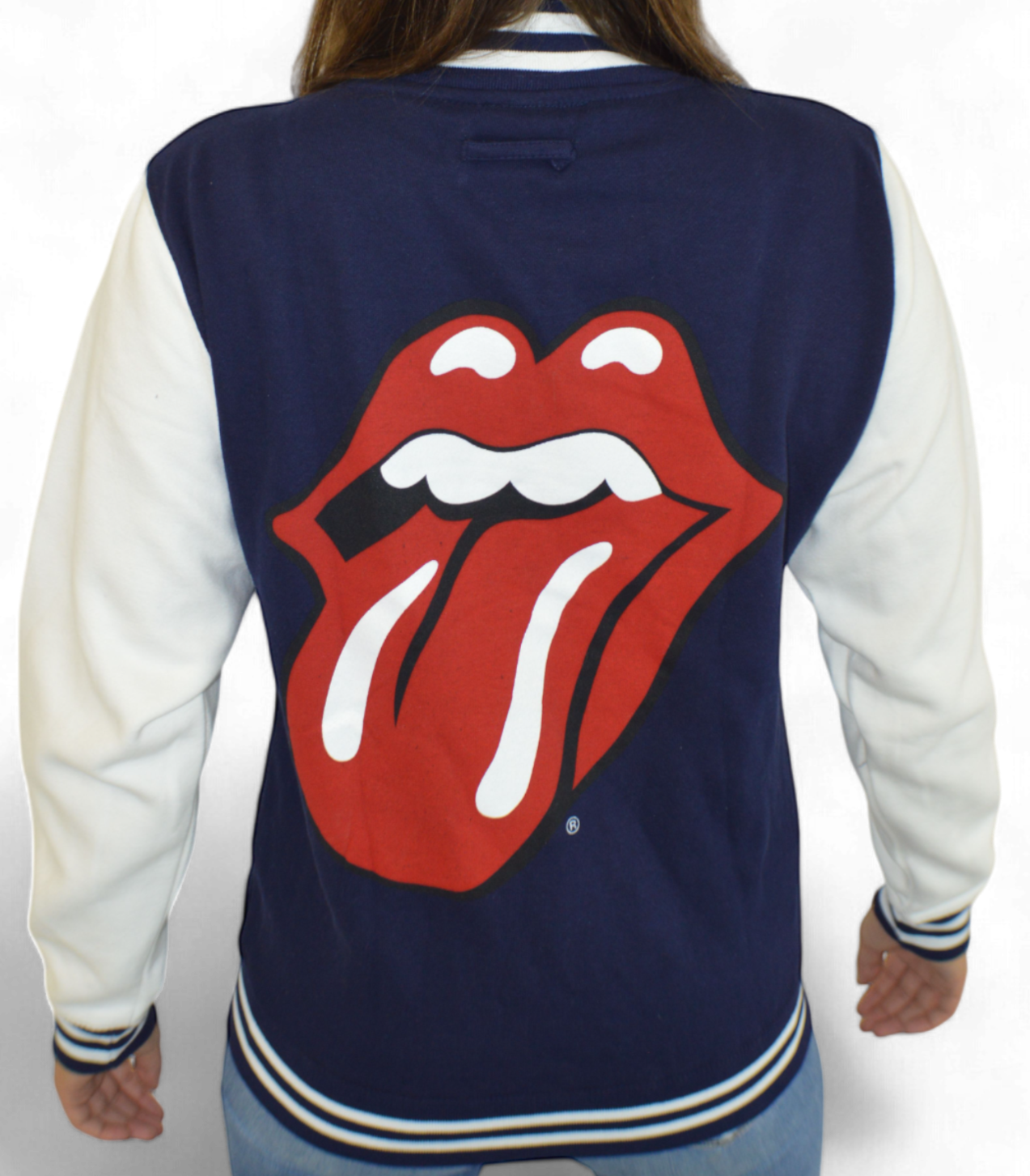 The Rolling Stones - Blue & White Varsity Sweatshirt Tongue Jacket Imported Rock Off UK