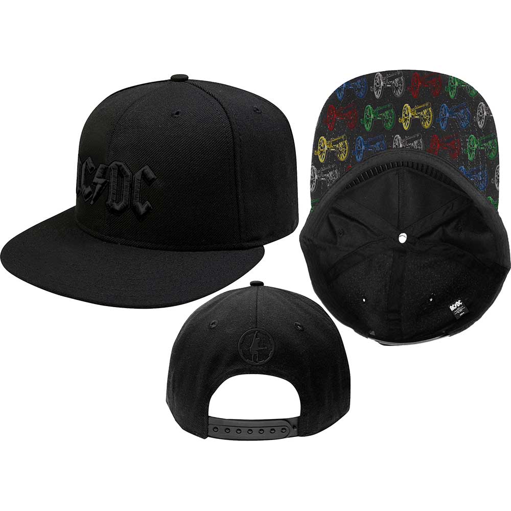ACDC - Black Logo With Cannon Pop-Art - Adjustable Black Snapback Cap