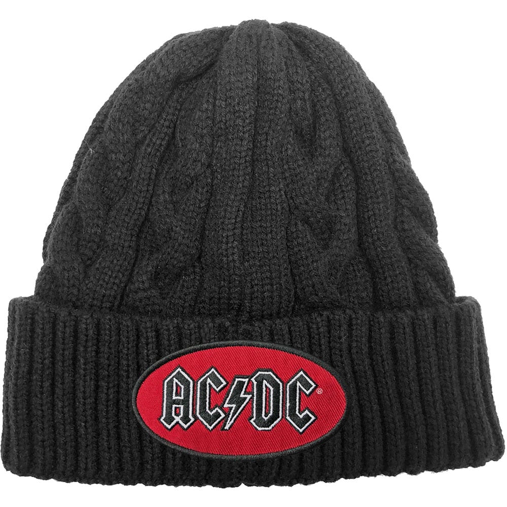AC/DC - Red Oval Logo - Black Cable-Knit Beanie Hat
