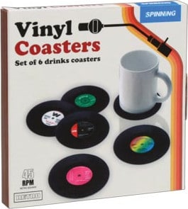 Retro Vinyl Record Coasters - Set of 6 - 4" Round (NEW & BOXED)