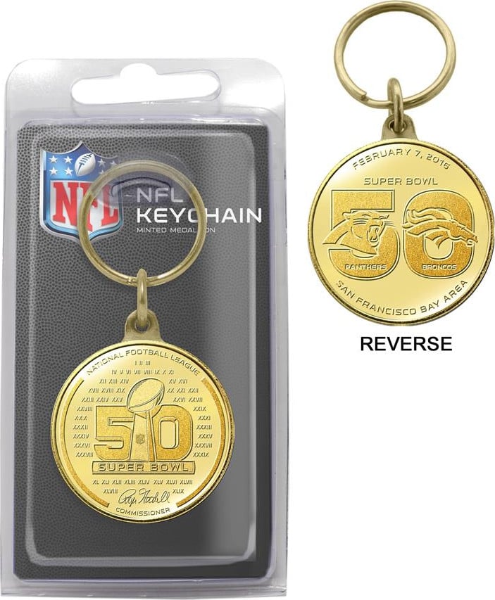 Football - NFL- Panthers VS Broncos - Super Bowl 50 Bronze Flip Coin Keychain