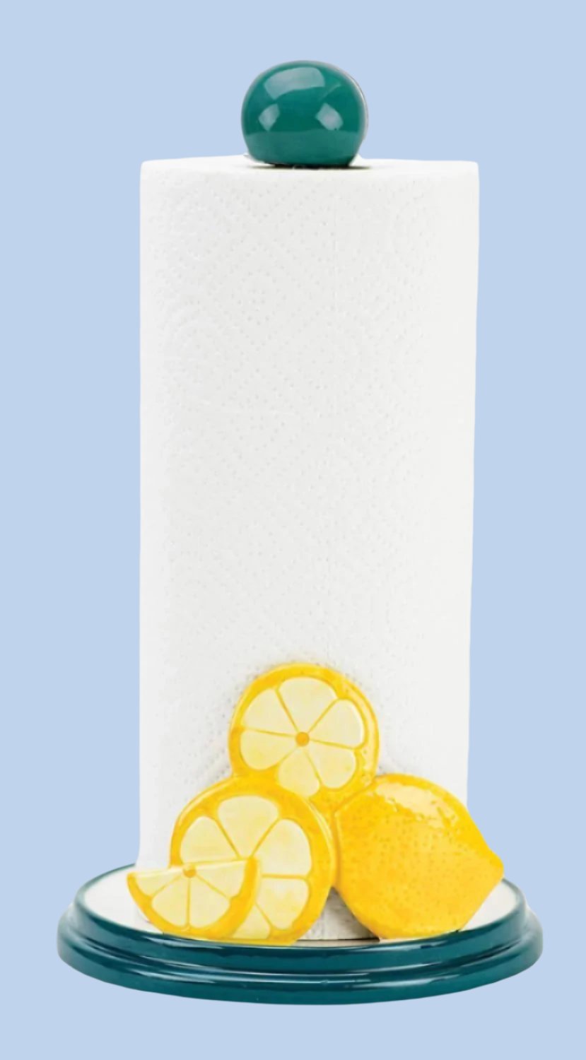 Lemon Freestanding Ceramic & Wood Paper Towel Holder Boston Warehouse