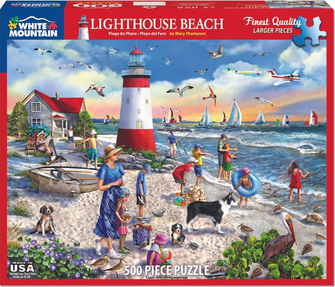 Lighthouse Beach Puzzle (550 Pieces) White Mountain Puzzle Co. (NEW)