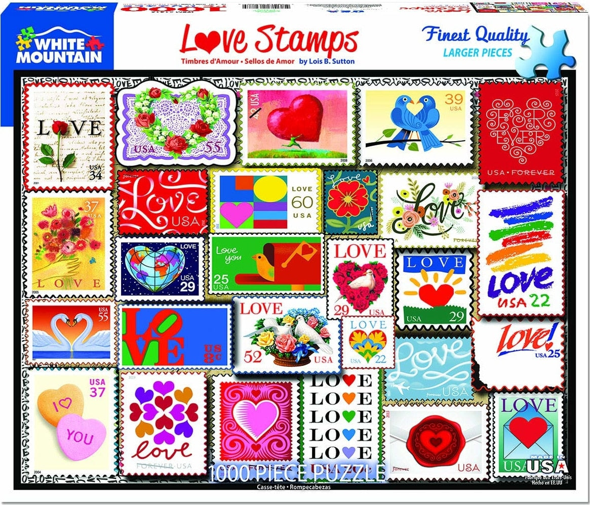 Love Stamps Puzzle (1000 Pieces) White Mountain Puzzle Co. (NEW)