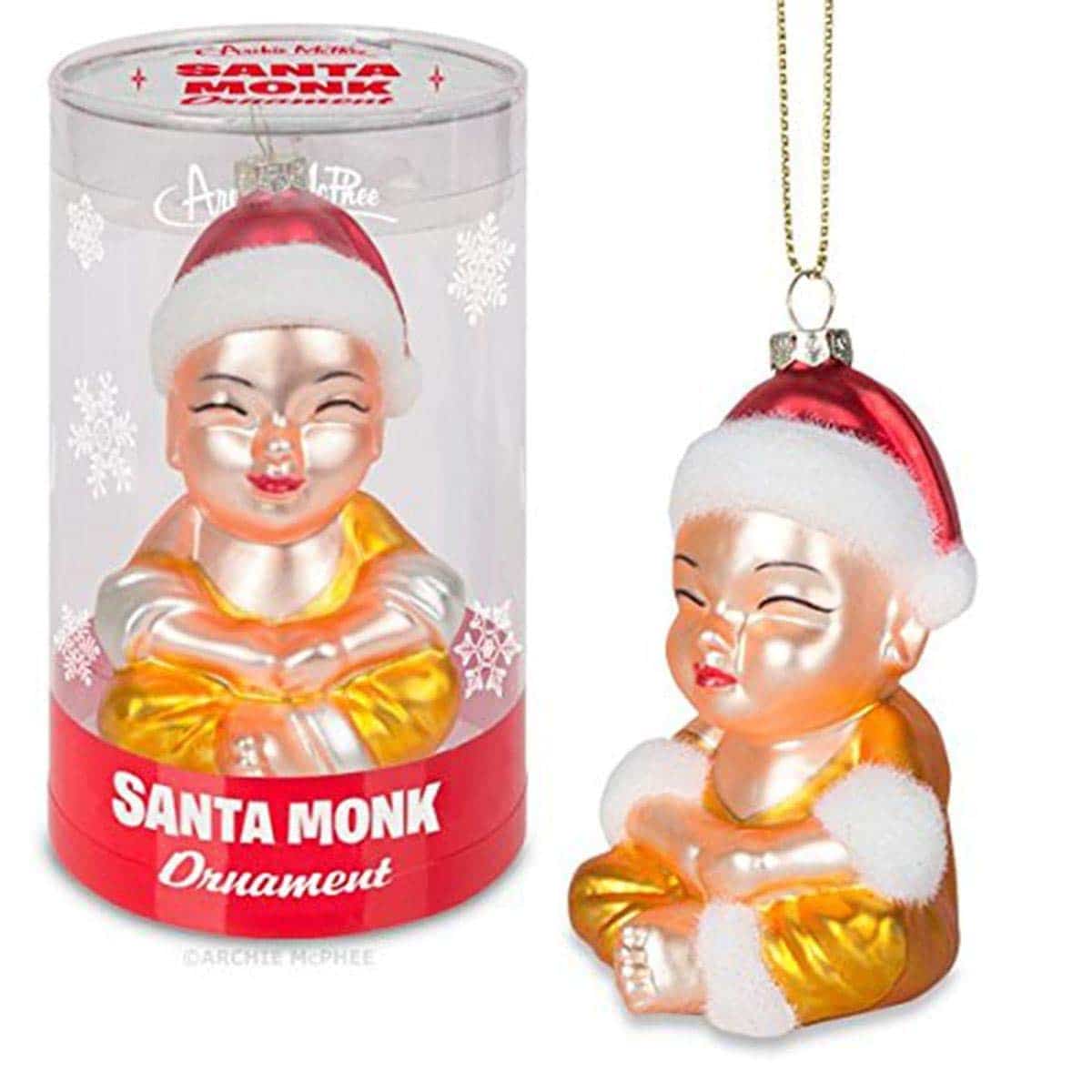 Santa Monk Glass Ornament