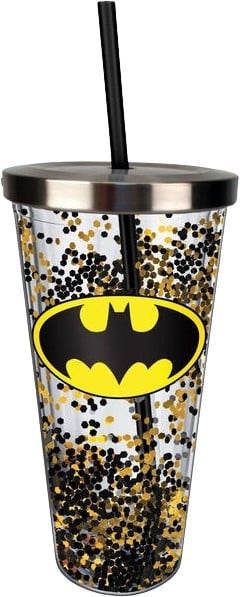 Batman - Logo Glitter 20 oz. Acrylic Cup With Straw (Black & Gold)