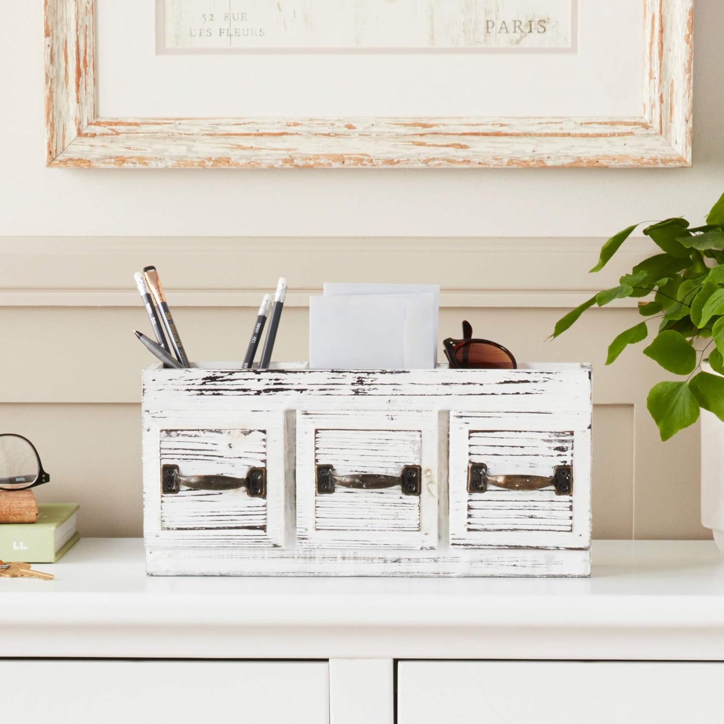 Rustic Flatware Caddy with Metal Drawer Pull Handles - Boston Warehouse