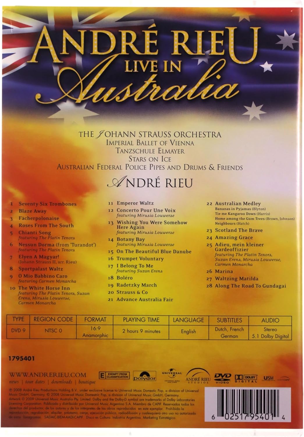 André Rieu – Live In Australia - World Stadium Tour DVD (NEW & MINT)