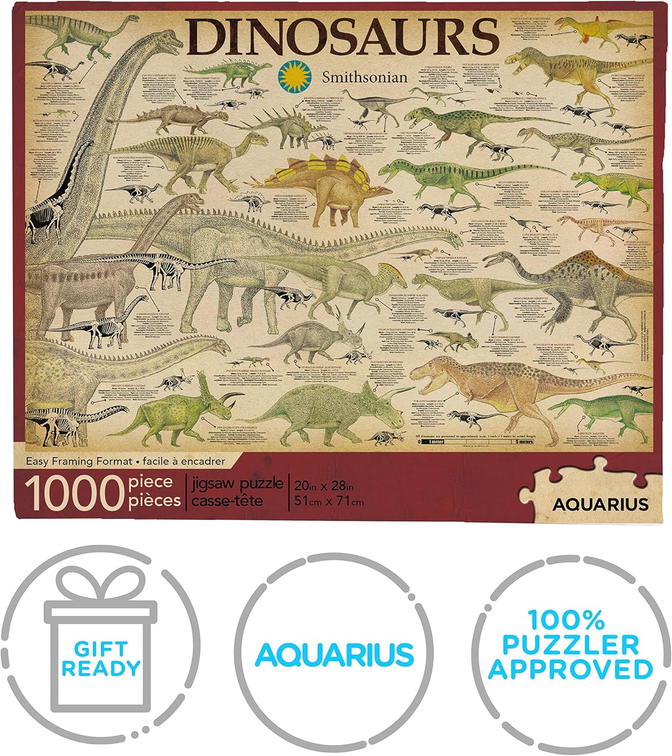 Smithsonian Dinosaurs 1000-Piece Jigsaw Puzzle Aquarius NEW