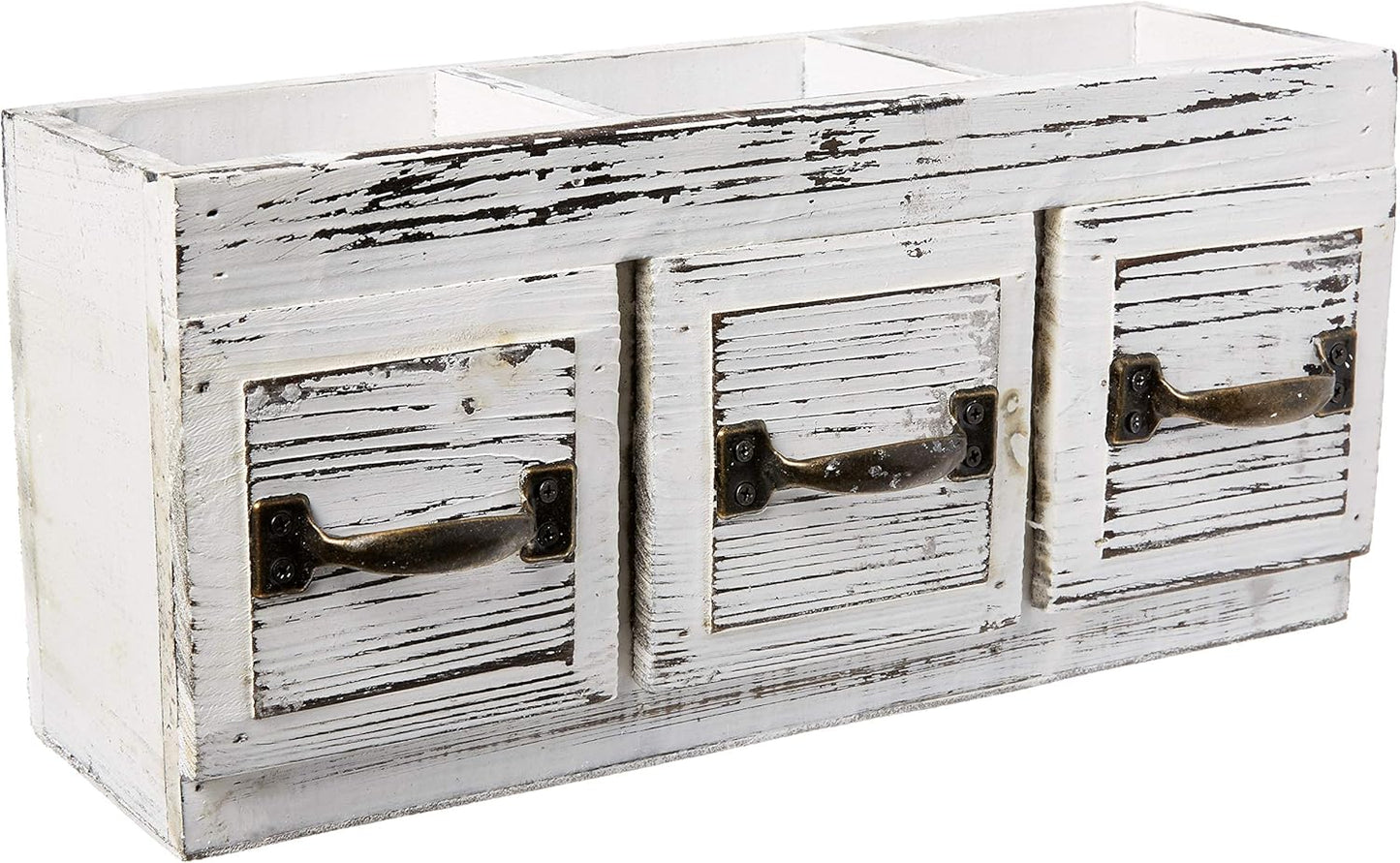 Rustic Flatware Caddy with Metal Drawer Pull Handles - Boston Warehouse