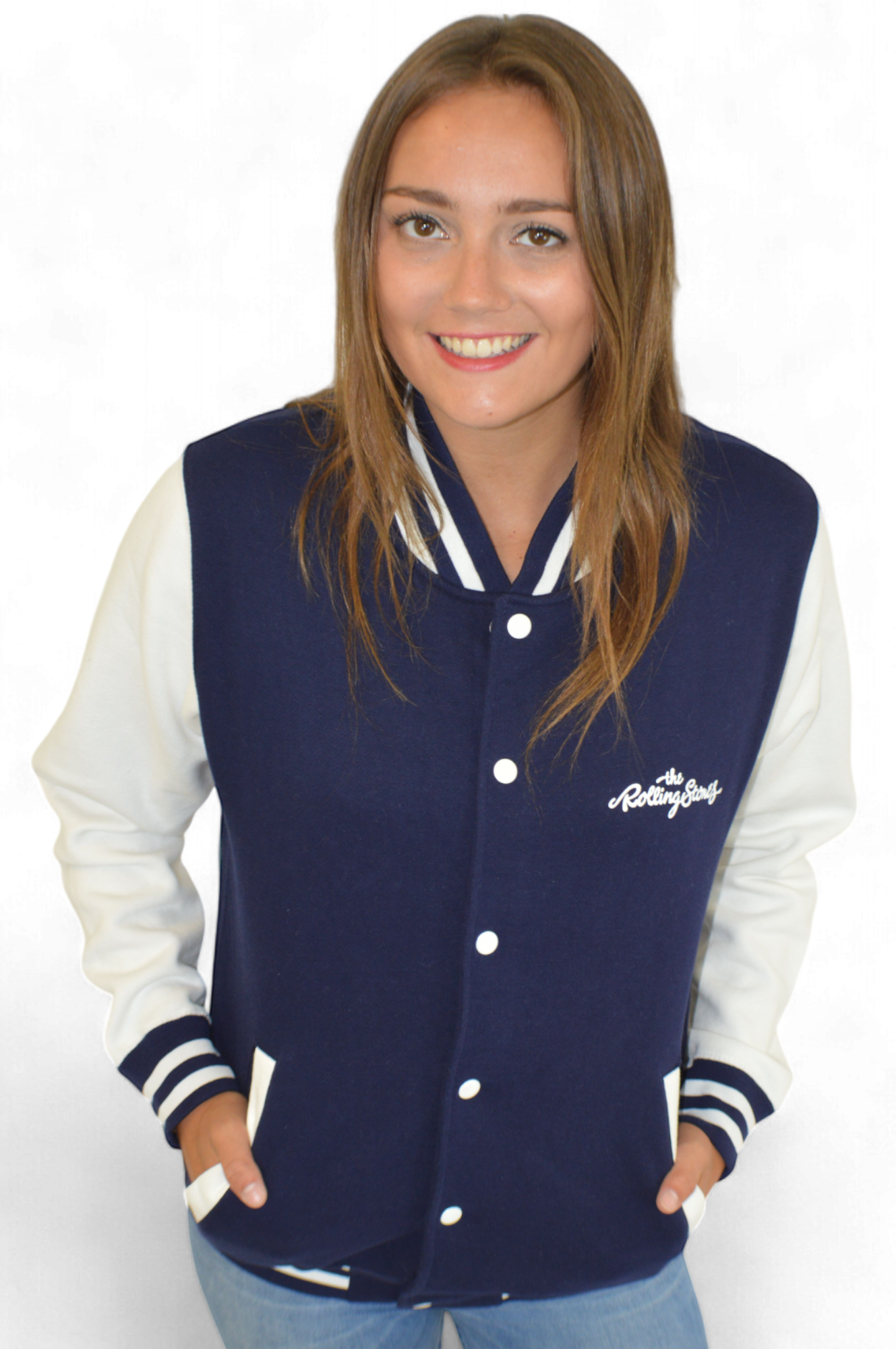 The Rolling Stones - Blue & White Varsity Sweatshirt Tongue Jacket Imported Rock Off UK