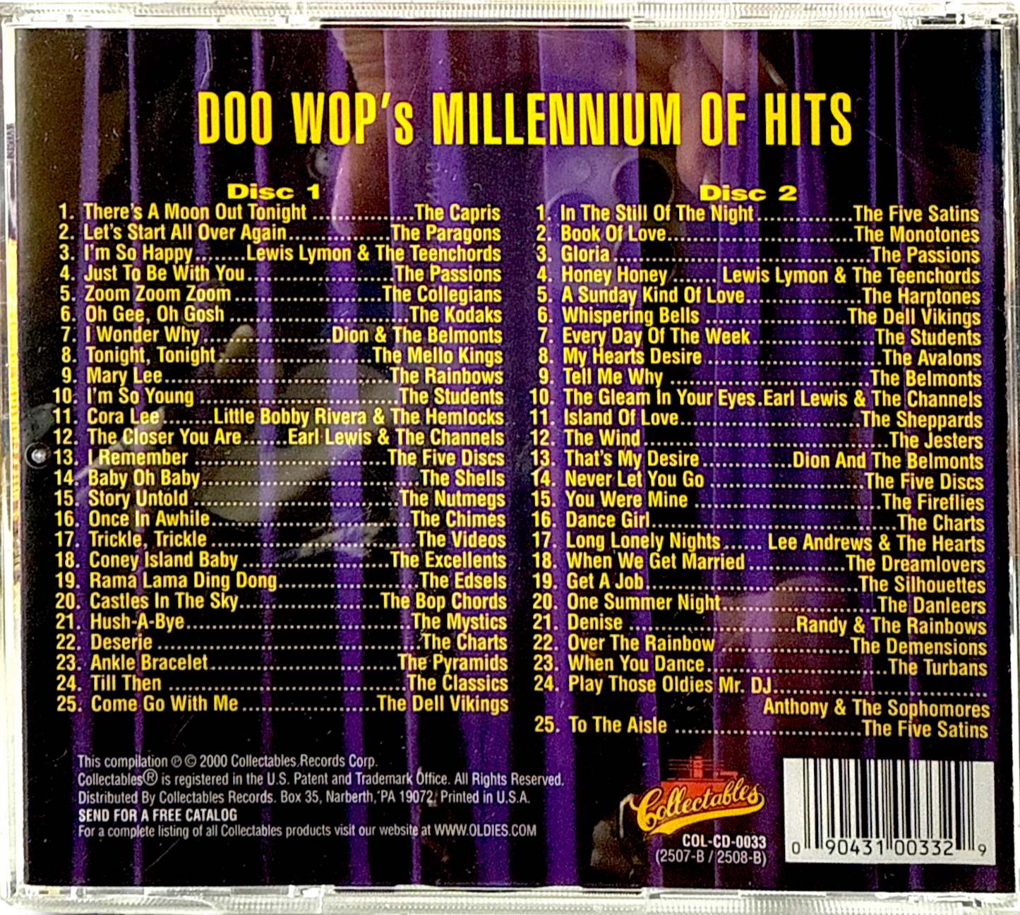 Doo Wop's Millennium Of Hits Collectables Records 50 2 CD Set - Top Hits (New & Mint)