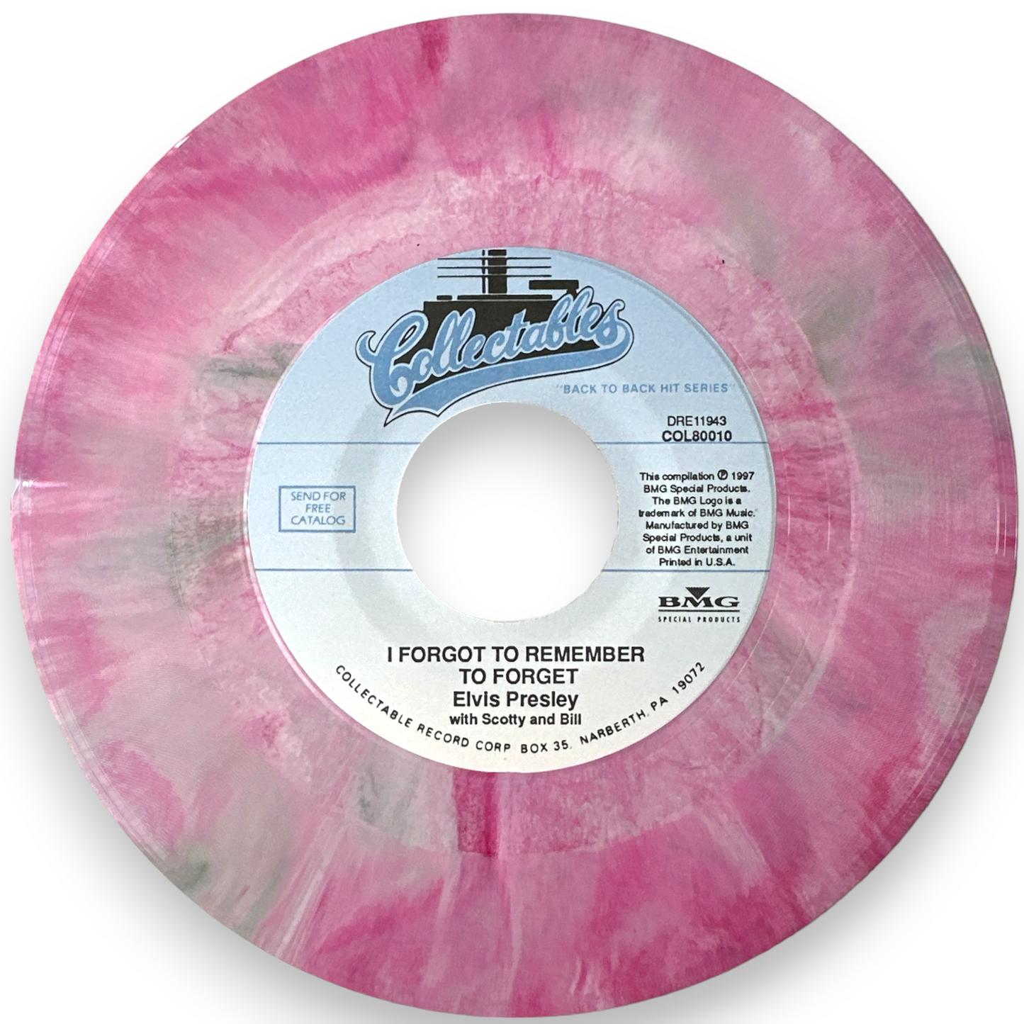 Elvis Presley With Scotty And Bill -I Forgot To Remember To Forget / Mystery Train 7" Single Pink Marble Virgin Marble Spill Vinyl