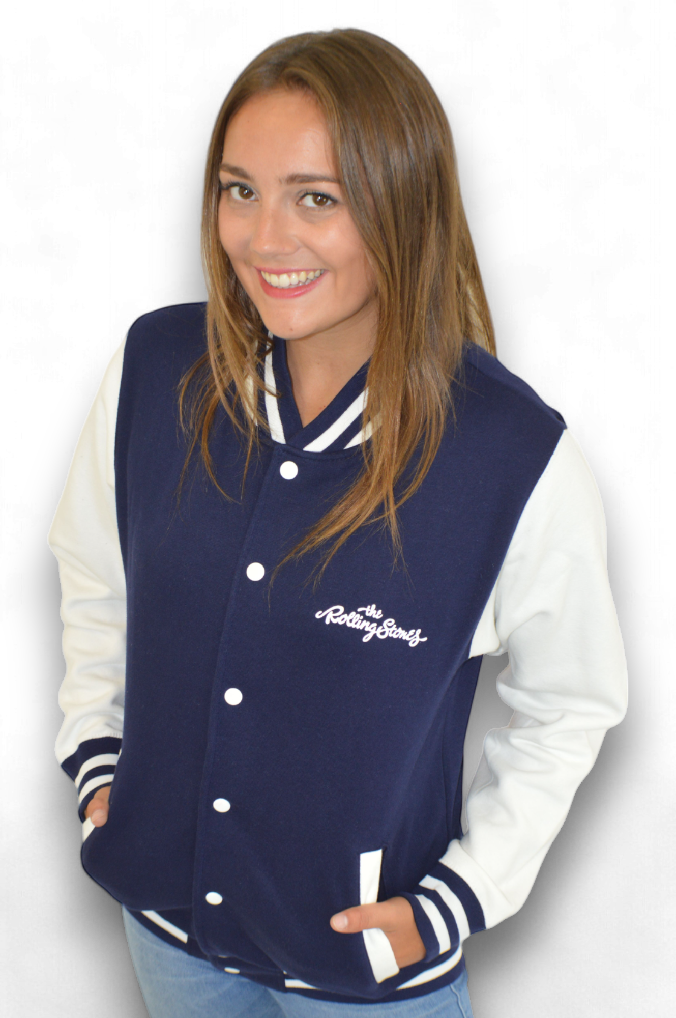 The Rolling Stones - Blue & White Varsity Sweatshirt Tongue Jacket Imported Rock Off UK