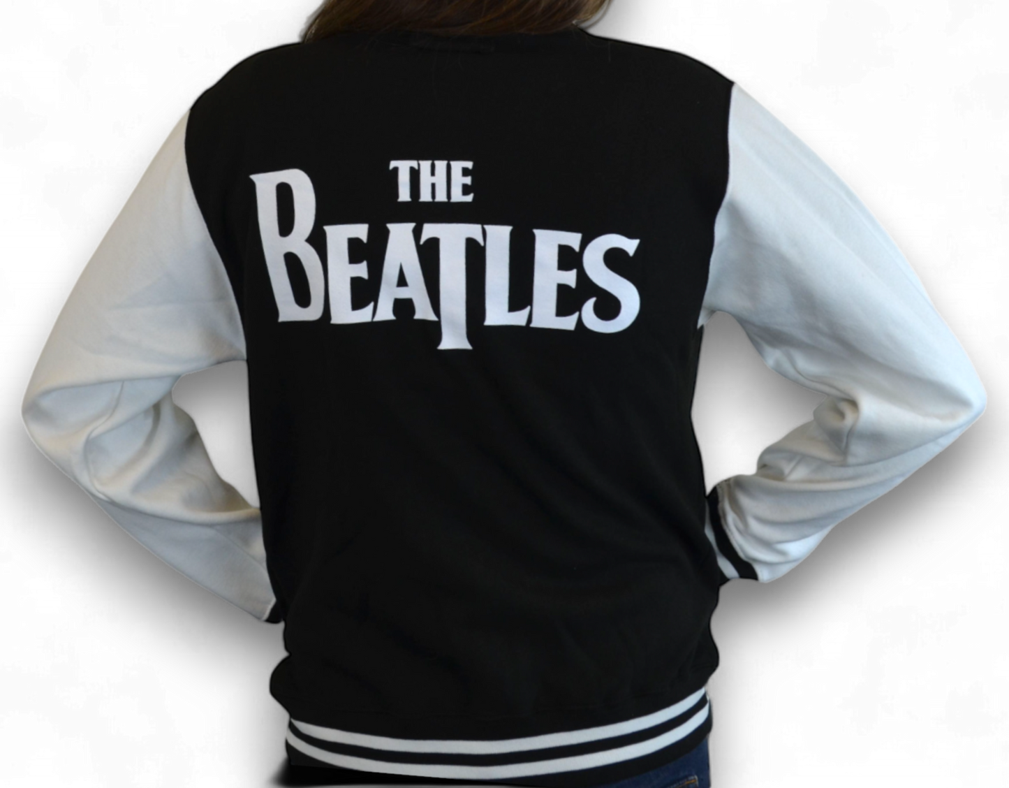 The Beatles - Black & White Varsity Drop T Sweatshirt Jacket Imported Rock Off UK