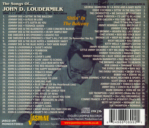 Various Artists – The Songs of John D. Loudermilk (Sittin' In The Balcony) – 2 CD Set 🎼 New & Mint