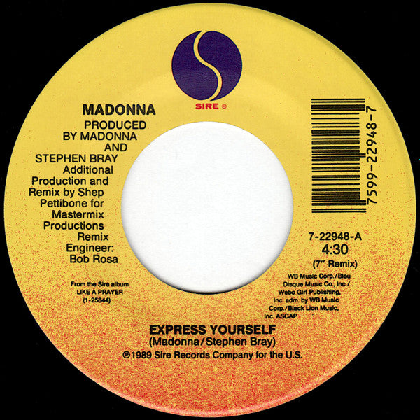 Madonna - Express Yourself B/W The Look Of Love - 7"Single Vinyl Record