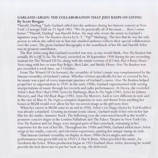Judy Garland – Sings Harold Arlen 2 x CD, Compilation Import UK
