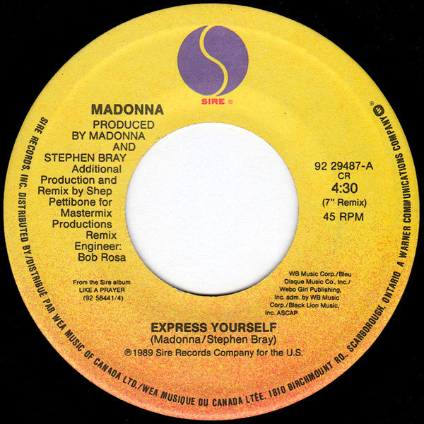 Madonna - Express Yourself B/W The Look Of Love - 7"Single Vinyl Record