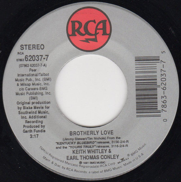 Keith Whitley – Brotherly Love B/W Backbone Job (New 7" 45 rpm)