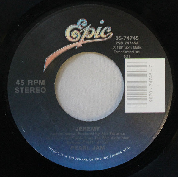 Pearl Jam - Jeremy - Alive 7" Single Brand New Epic Records