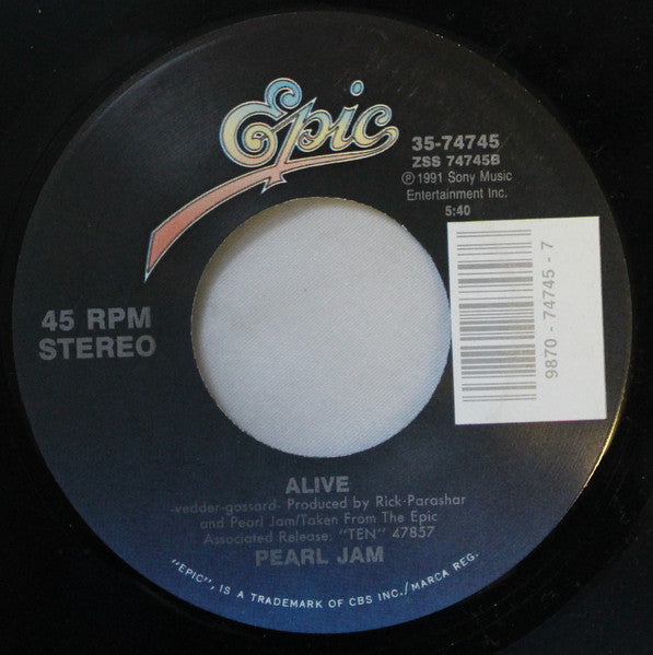 Pearl Jam - Jeremy - Alive 7" Single Brand New Epic Records