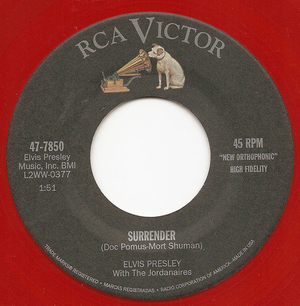 Elvis Presley – Surrender /Lonely Man Red Virgin Vinyl In Original Picture Sleeve 7" Single (New)