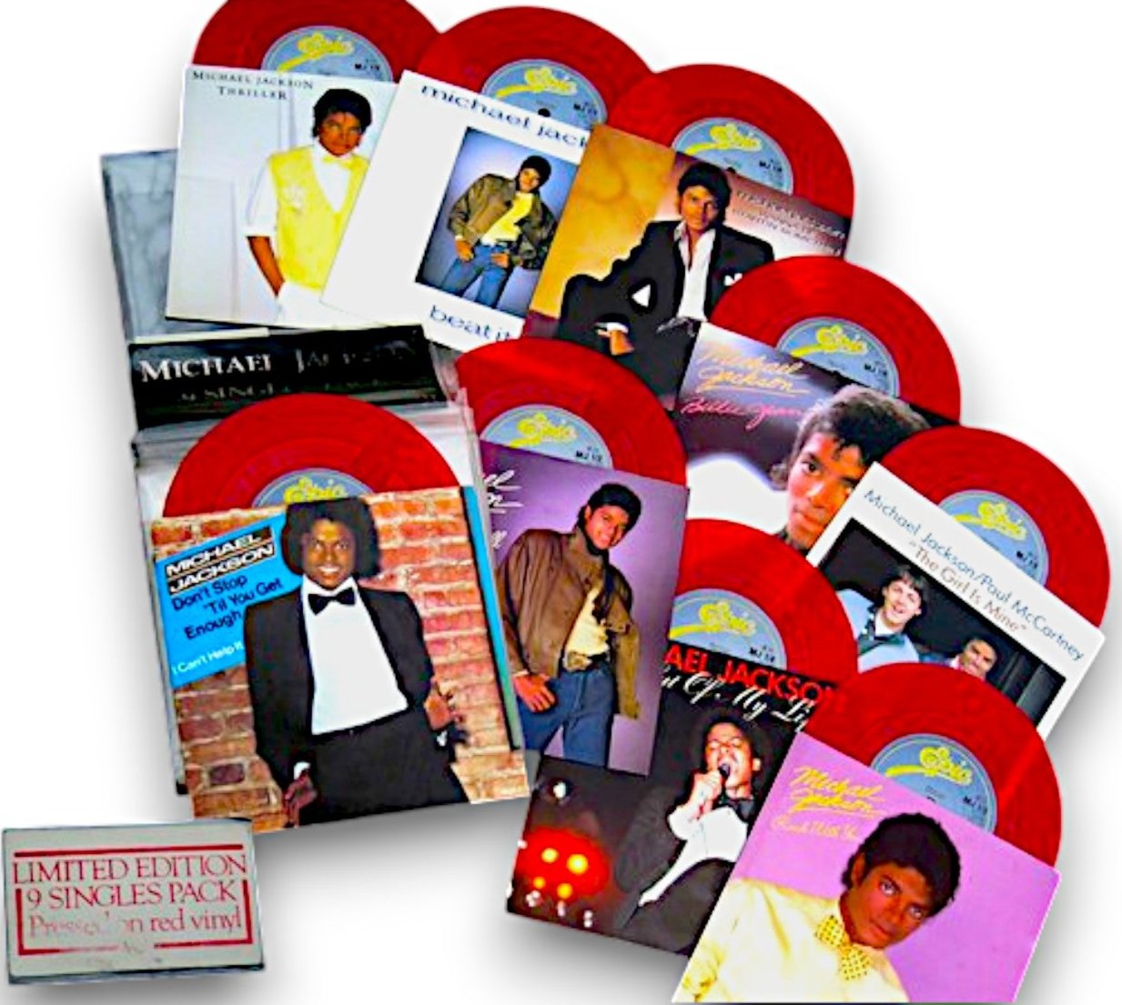 Michael Jackson - 9 -Vinyl Singles Set.- RED VINYL CBS Records UK (New & Mint)