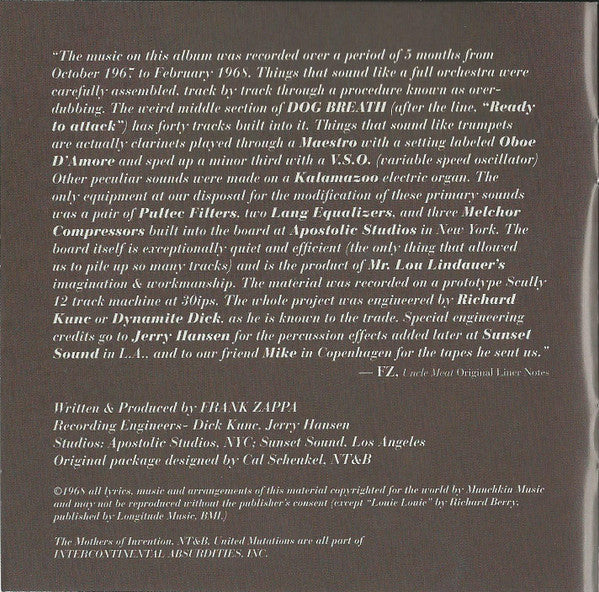 Frank Zappa / The Mothers โ Meat Light: The Uncle Meat Project/Object Audio Documentary (3-CD) NEW