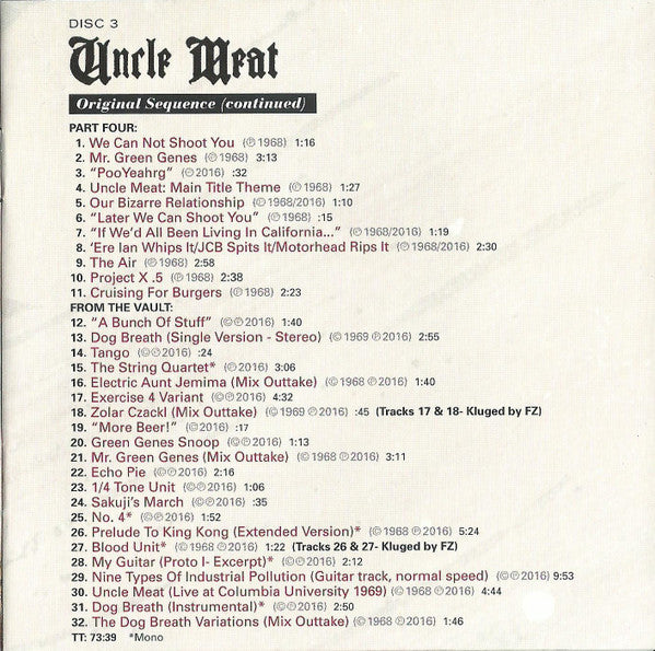 Frank Zappa / The Mothers โ Meat Light: The Uncle Meat Project/Object Audio Documentary (3-CD) NEW
