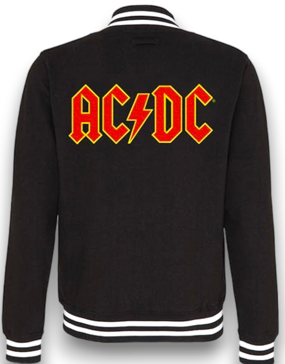 AC/DC - Black & White Varsity Sweatshirt Jacket Imported Rock Off UK