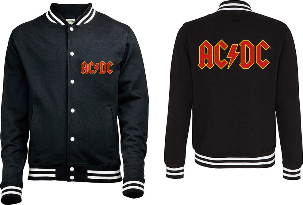 AC/DC - Black & White Varsity Sweatshirt Jacket Imported Rock Off UK