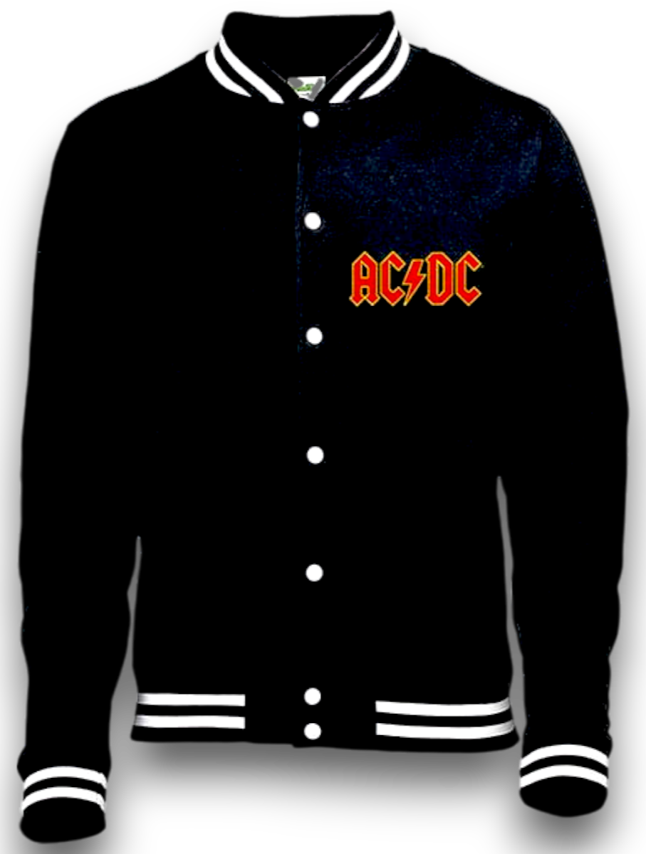 AC/DC - Black & White Varsity Sweatshirt Jacket Imported Rock Off UK