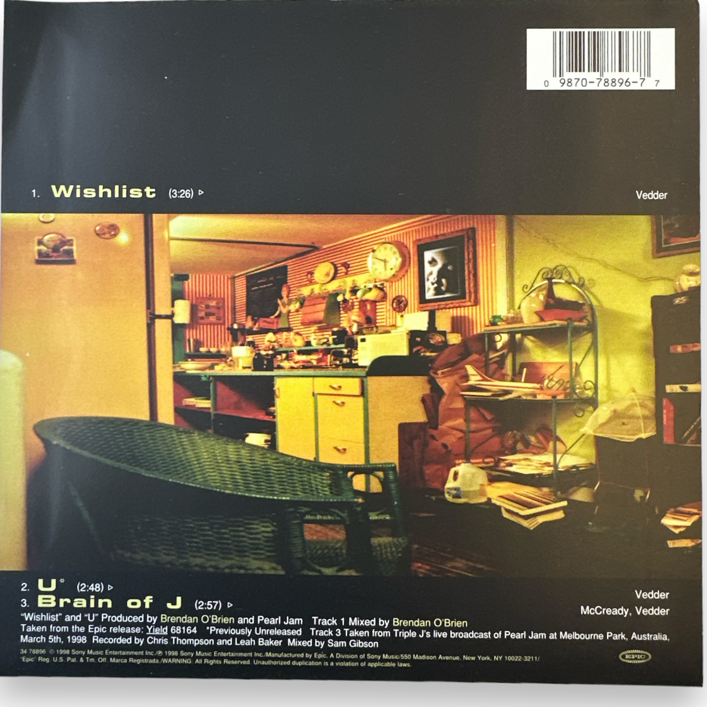 Pearl Jam - Wishlist - U - Brain Of J Live - 7" 45 rpm (New & Sealed)