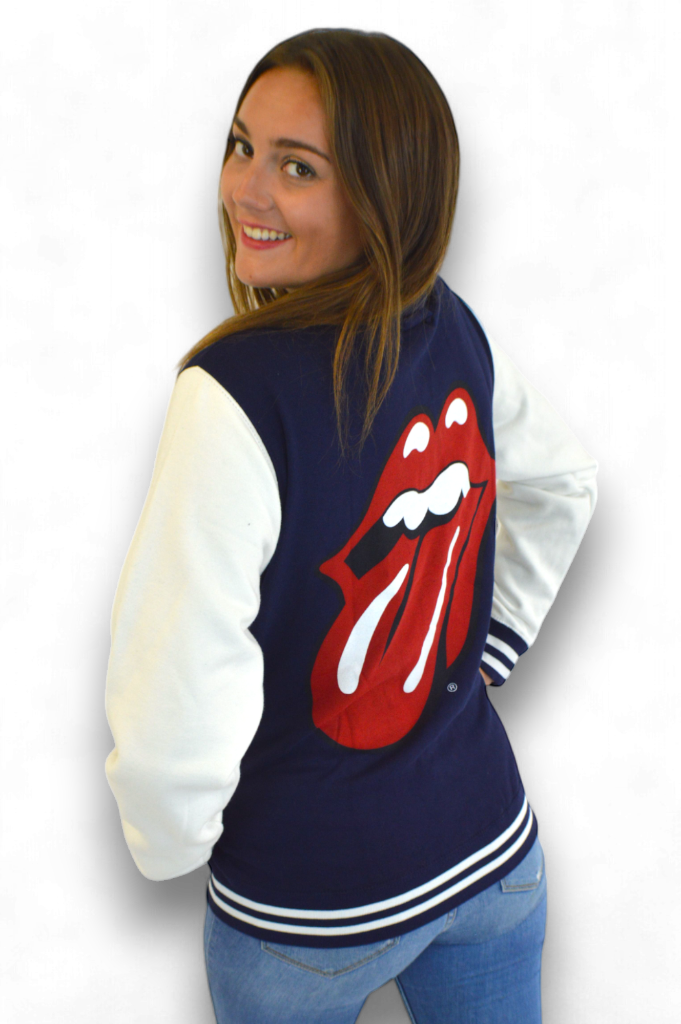 The Rolling Stones - Blue & White Varsity Sweatshirt Tongue Jacket Imported Rock Off UK