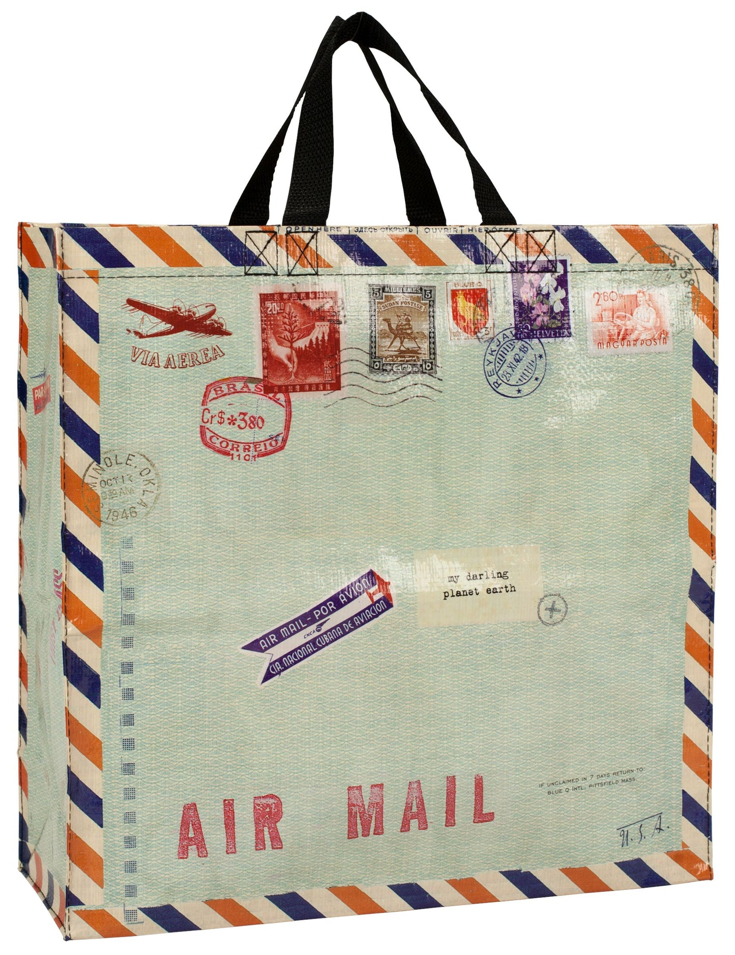 Air Mail - Tyvek Shopper Tote - 15"h x 16"w x 6"d - 95% Post Consumer Material