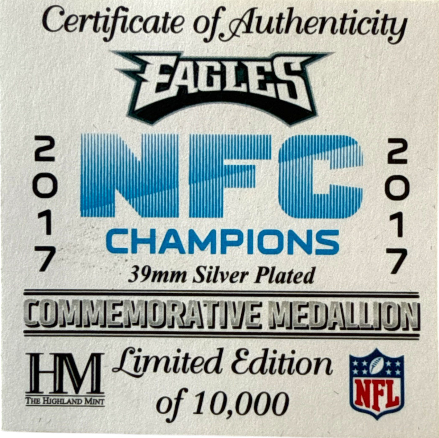 NFL - Philadelphia Eagles Super Bowl Year - 2017 / 2018 NFC Champion Silver Plate Flip Coin