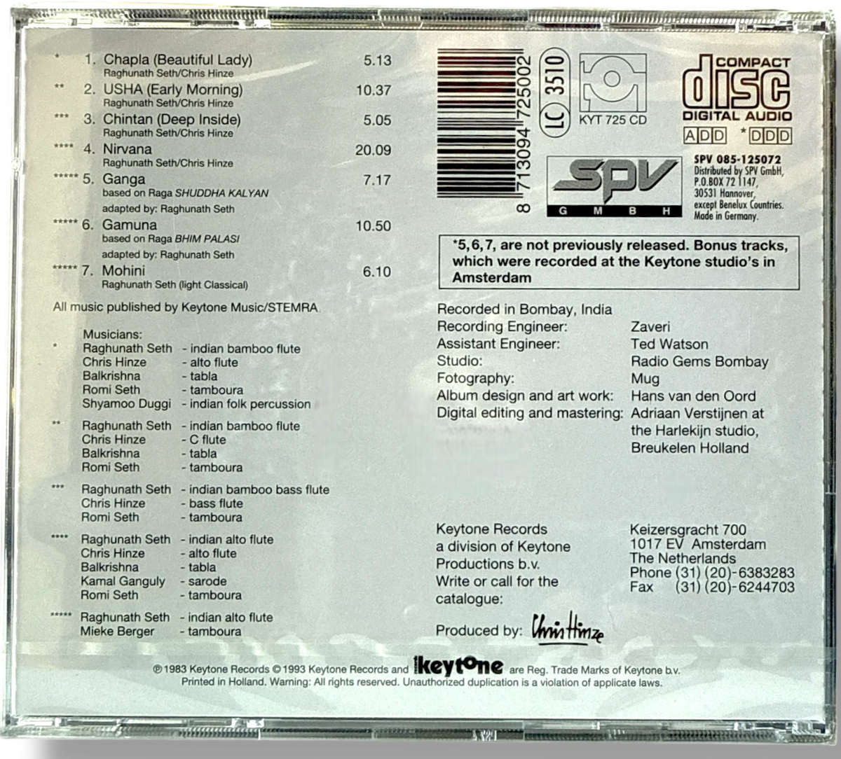 Chris Hinze / Raghunath Seth – Chintan (CD, Album, Reissue) NEW