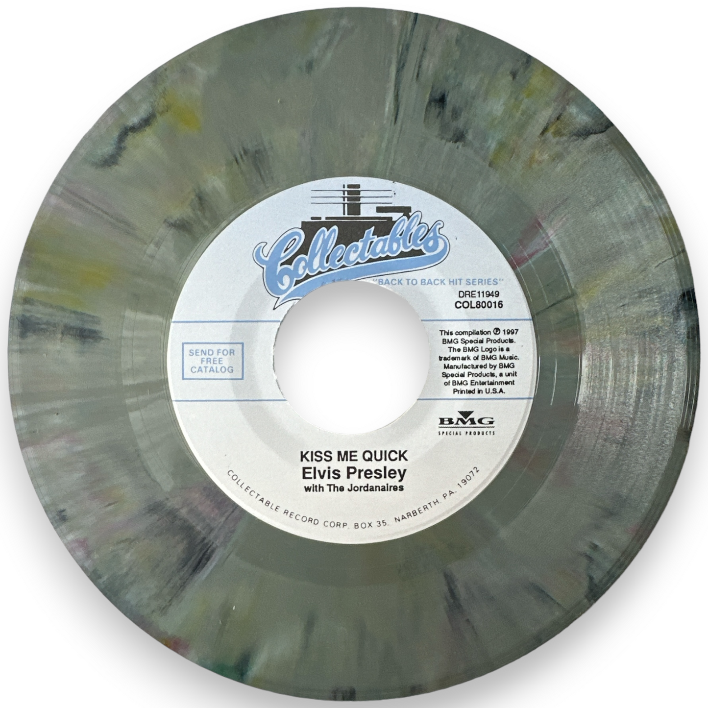 Elvis Presley With The Jordanaires – Suspicion / Kiss Me Quick - 7" Single - Steel Blue Marble Virgin Vinyl (New)