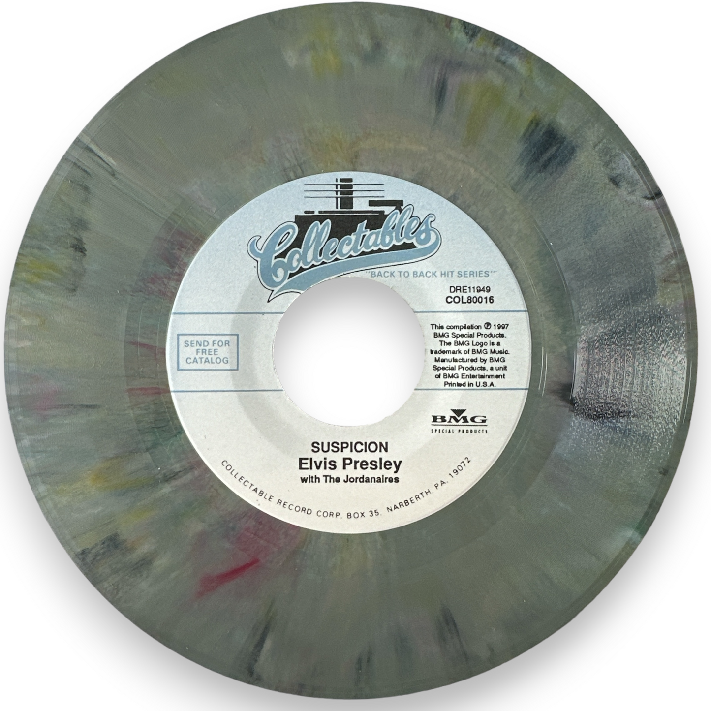 Elvis Presley With The Jordanaires – Suspicion / Kiss Me Quick - 7" Single - Steel Blue Marble Virgin Vinyl (New)