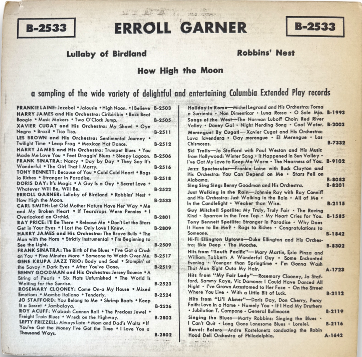 Erroll Garner – Lullaby Of Birdland – 7" 45 RPM Vinyl Single