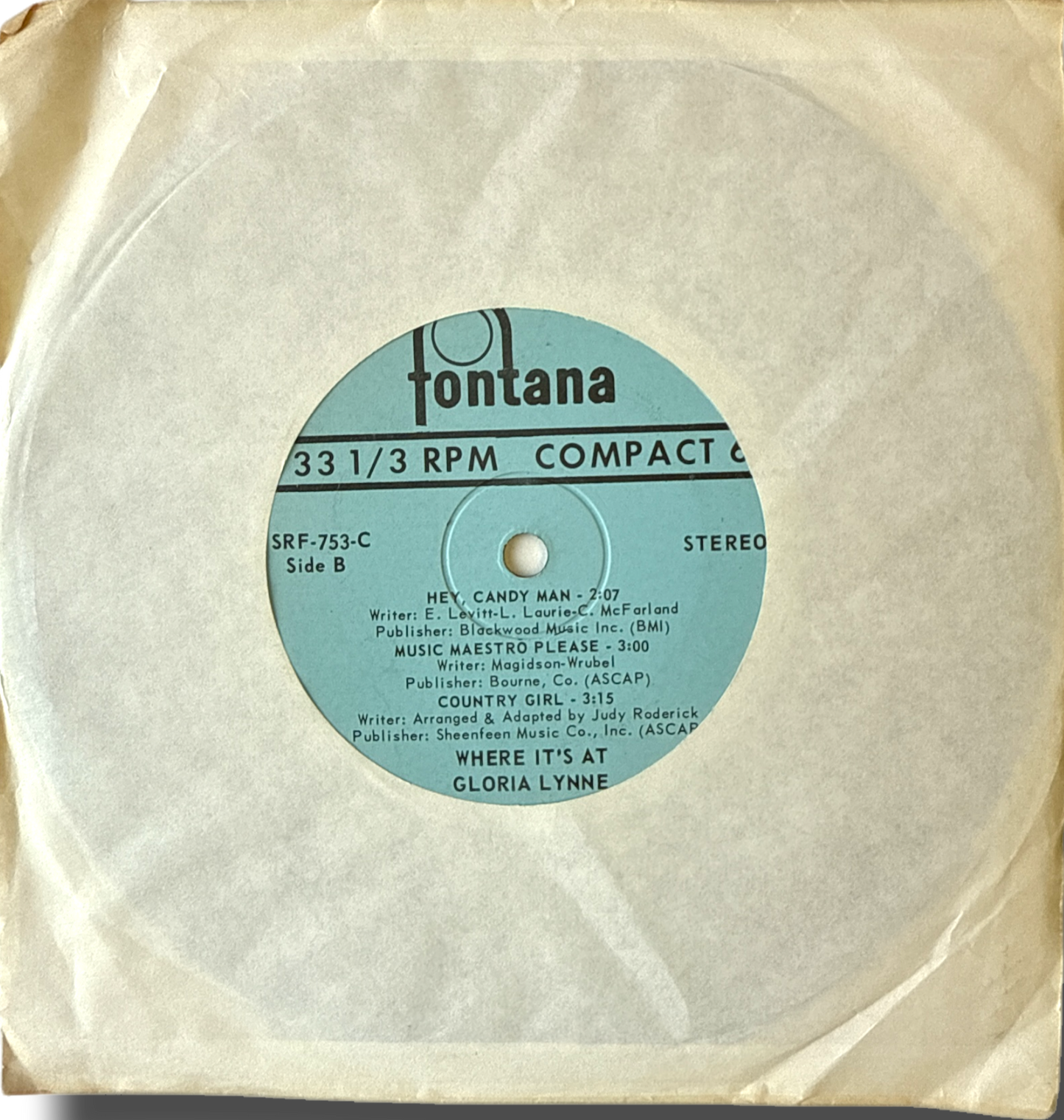 Gloria Lynne – Where It's At! – 7" 33 ⅓ RPM Jukebox Vinyl (Stereo Compact 6 Series)