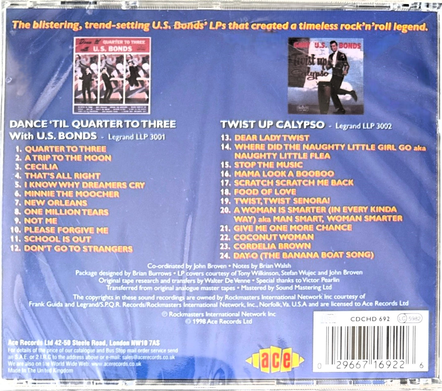 🎷 Gary US Bonds-Dance 'Till Quarter To Three / Twist Up Calypso Ace Records UK New & Mint